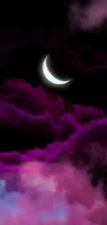 Crescent moon with purple clouds wallpaper.