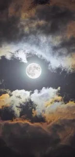 Ethereal moonlit night with clouds wallpaper.