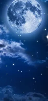 Moonlit sky with stars and clouds, creating a serene night scene.