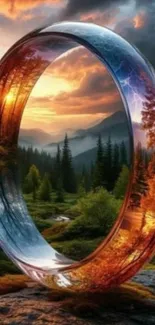 Enchanted landscape with a reflective ring in nature.