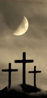 Ethereal night wallpaper with moon and crosses.