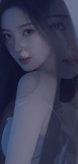 Double exposure portrait wallpaper with ethereal tones.