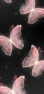 Ethereal pink butterflies on dark background mobile wallpaper.