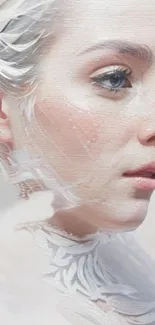 Ethereal digital portrait in soft pink hues.