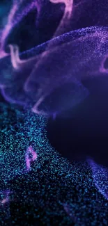 Ethereal digital art with purple and blue waves.