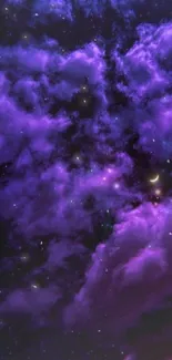 Purple clouds and stars in a night sky wallpaper.