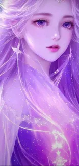 Ethereal artwork of a girl with purple hair, celestial and dreamlike.