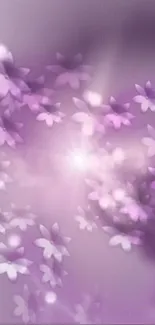 Ethereal purple floral mobile wallpaper with glowing effects.