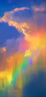 Colorful sky with vibrant rainbow clouds in abstract formation.