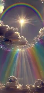 Ethereal rainbow clouds with a celestial glow in mobile wallpaper.