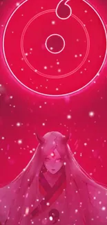 Anime wallpaper featuring mystical character in red glowing hues.