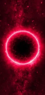 Ethereal red glowing sphere with cosmic background.