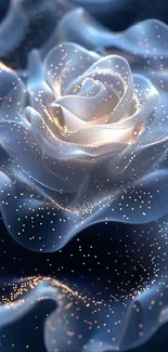 Ethereal rose with sparkling particles in blue tones.