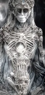 Ethereal skeleton artwork with gothic details.