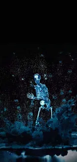 Ethereal blue skeleton in cosmic explosion art.