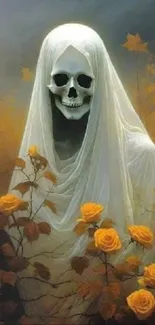 Ethereal skull with flowers mobile wallpaper.