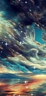 Ethereal sky abstract wallpaper with cosmic clouds and vibrant colors.