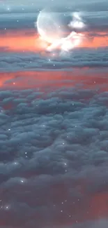 Ethereal scene of clouds and moon in a tranquil sky wallpaper.