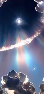 Dreamy sky with moon and clouds creating an ethereal atmosphere.