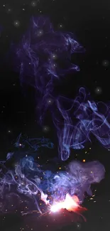 Ethereal dark wallpaper with purple smoke and fiery sparks.