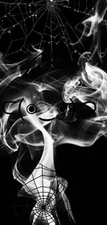 Ethereal smoke and spider web mobile wallpaper in black.