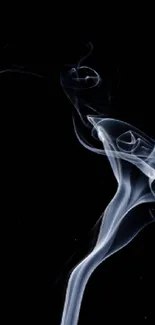 Ethereal swirl of white smoke against a dark black background.