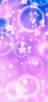 Ethereal wallpaper with purple stars and bubbles.