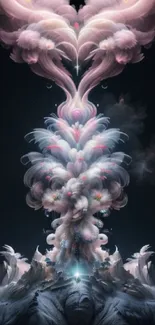 Ethereal fantasy volcanic eruption with dreamy cloud formations.