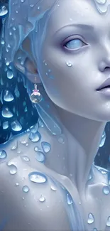 Ethereal figure with water droplets artwork for mobile wallpaper.