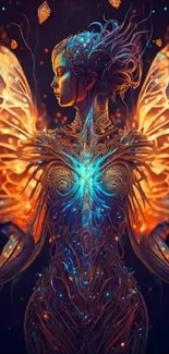 Ethereal winged figure in vibrant fantasy artwork with detailed design.