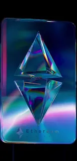 Ethereum crystal art with vibrant colors on a black background