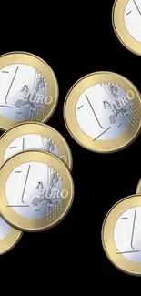 Euro coins wallpaper with elegant design on black background.