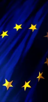 European Union flag with dark blue waves and yellow stars.