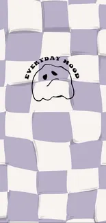 Lavender checkerboard wallpaper with cartoon face and 'Everyday Mood' text.