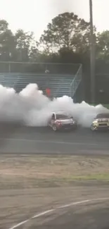 Exciting car drift with smoke on race track.