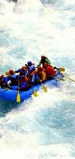 Rafting group navigating white water rapids.