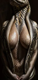 Mobile wallpaper featuring exotic serpent skin art in golden brown tones.