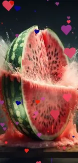 Exploding watermelon art on a dark background.