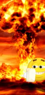 Fiery explosion with emoji in dramatic sky wallpaper.