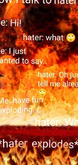 Humorous explosive meme wallpaper with fiery graphics and vibrant colors.