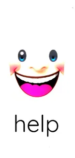 Mobile wallpaper featuring an emoji mask with the word 'help' and bright pink accents.