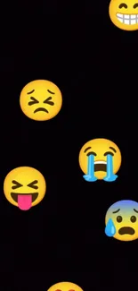 Expressive emoji wallpaper with black background.