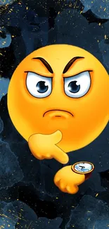 Expressive orange emoji with dark textured background.