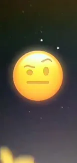 Expressive orange emoji glowing against a dark background wallpaper.