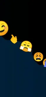 Expressive emojis cascade on a dark background wallpaper.