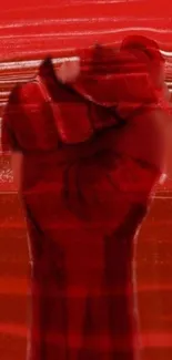 Red fist artwork symbolizes power and unity.