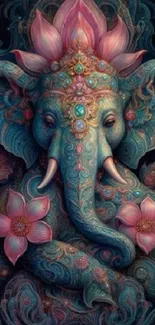 Intricate elephant art with floral design and vibrant colors for mobile wallpaper.