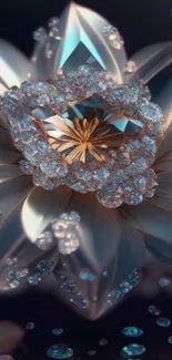 Stunning gemstone flower with crystal accents on a mobile wallpaper.