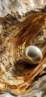 Radiant pearl in textured shell wallpaper, exuding oceanic elegance.