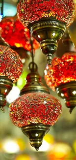 Red mosaic lanterns with intricate designs for mobile wallpaper.